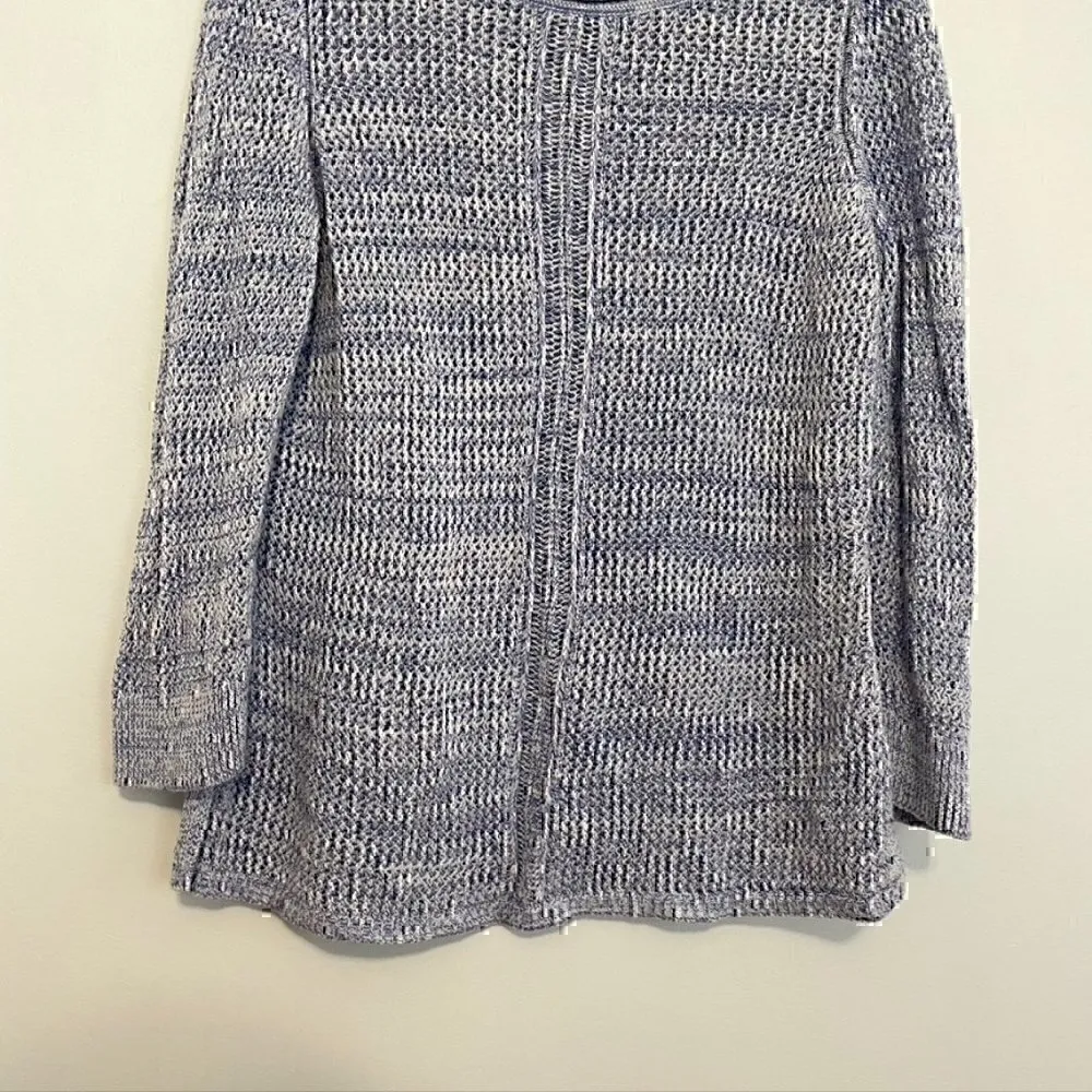 WHITE HOUSE BLACK MARKET WHBM Blue White Open Knit 3/4 Sleeve Cotton Sweater L - Image 3