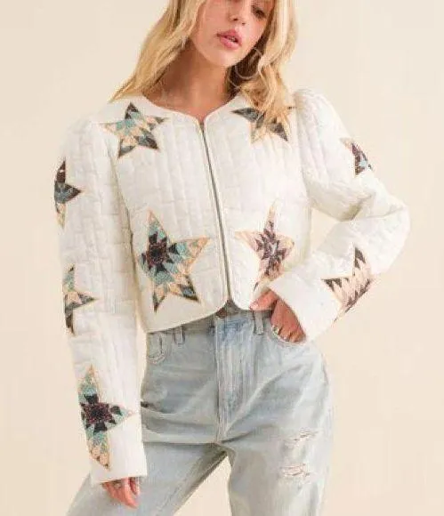 Quilted Multi Star Jacket White - Image 2