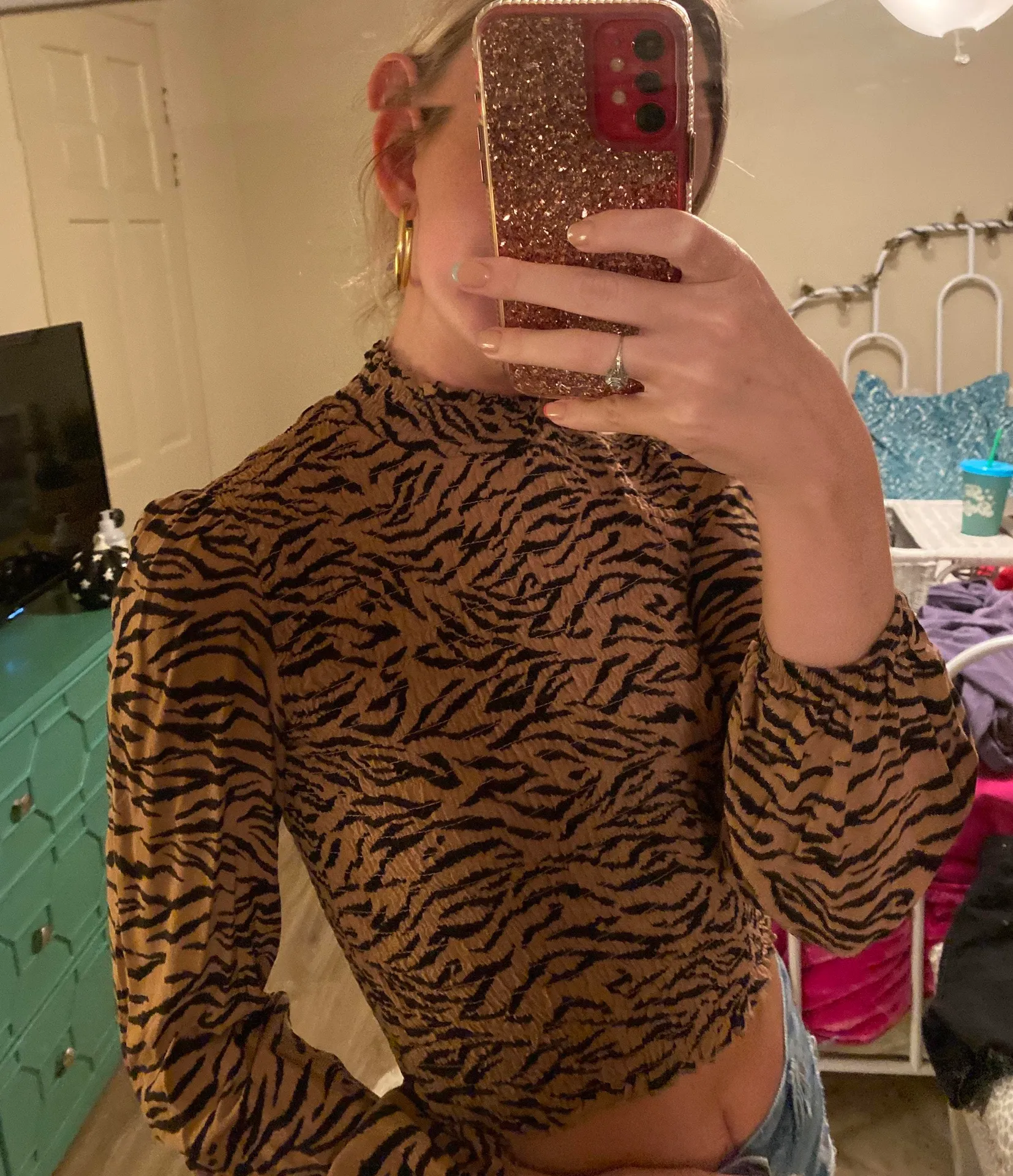 Wild Fable Mock Neck Zebra Crop Top - Image 2