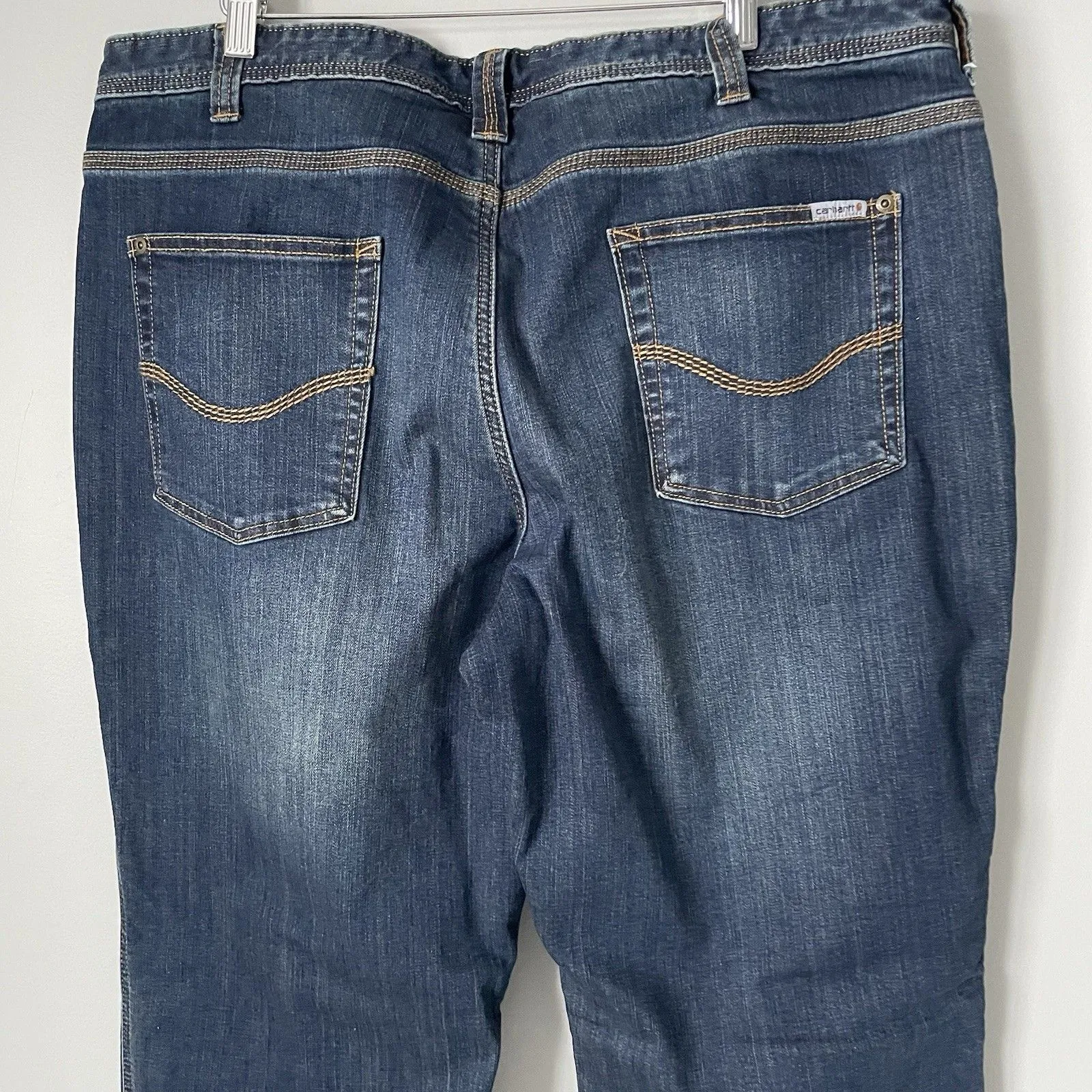 Carhartt Women's Boone Flannel-Lined Relaxed Fit Dark Wash Denim Jeans Pants 18 - Image 4