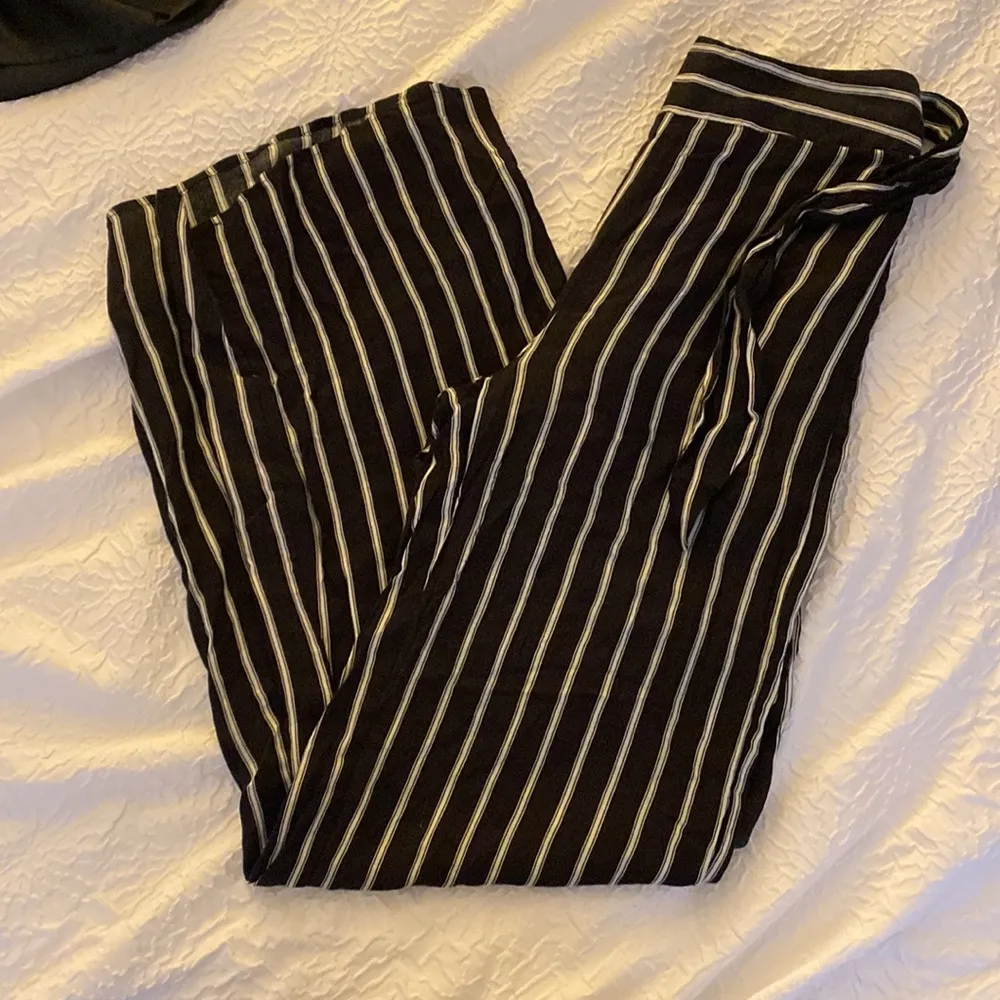 Black and White Flowy Striped Pants - Image 2