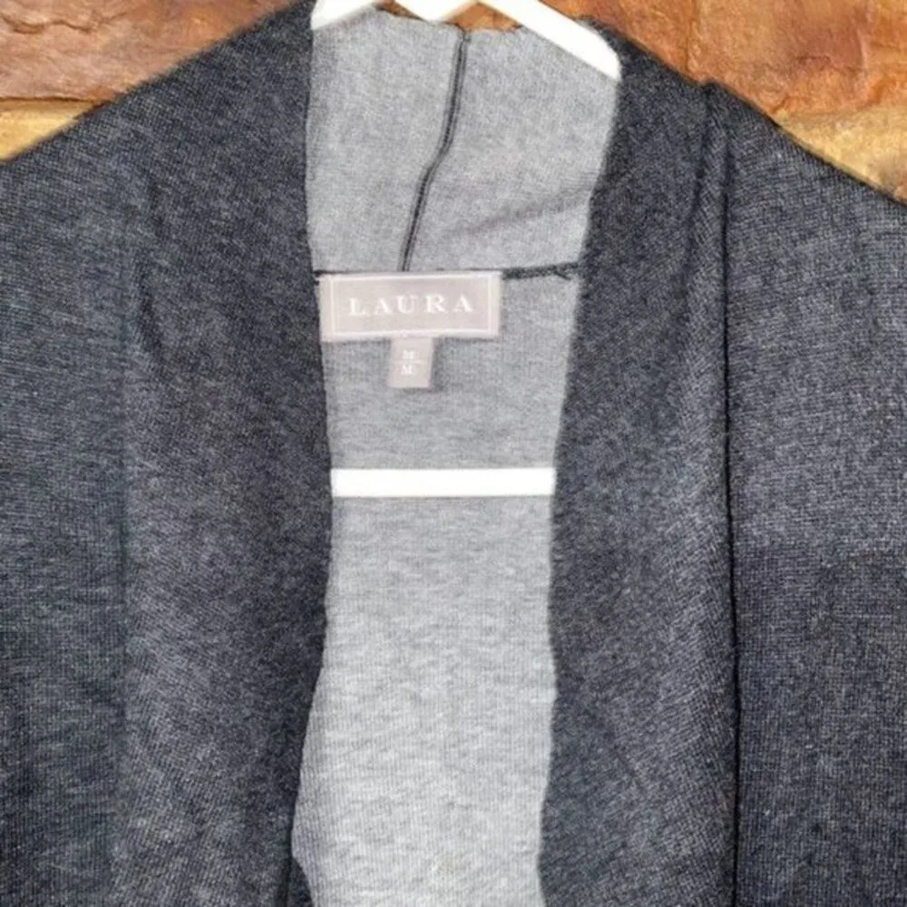 Laura Open Front Asymmetrical Cardigan Sweater Women's Size Medium Gray - Image 3