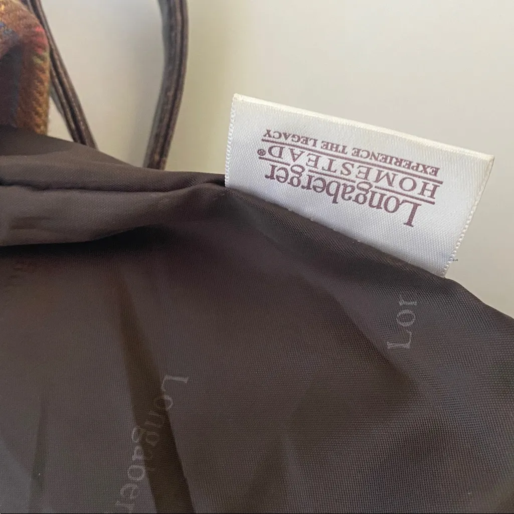 Longaberger Homestead Brown Multi Colored Gingham Plaid Fall Small Tote Purse - Image 8