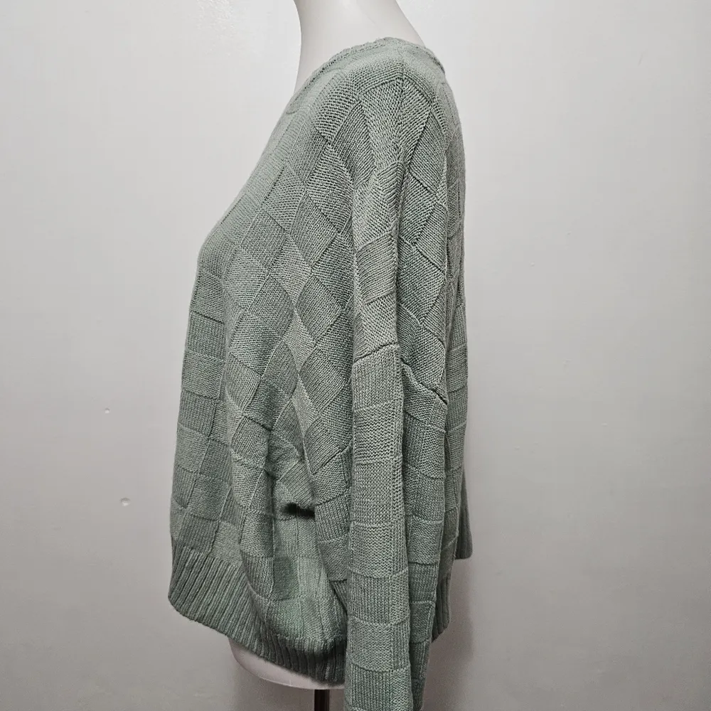 Double Zero Sage Basketweave Cropped Oversized Crewneck Sweater Size Large - Image 3