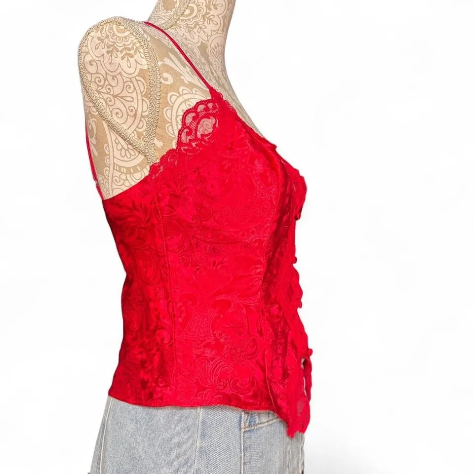 Victoria's Secret Red Jacquard Lace Corset Cami Vintage Lingerie Y2K Coquette S - Image 3
