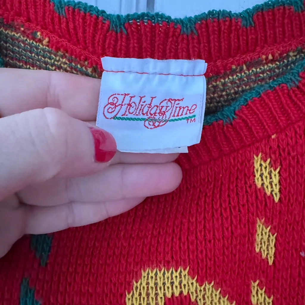 Holiday Time Red and Yellow Festive Sweater with Ornaments Print Size 14 / 16 w - Image 3