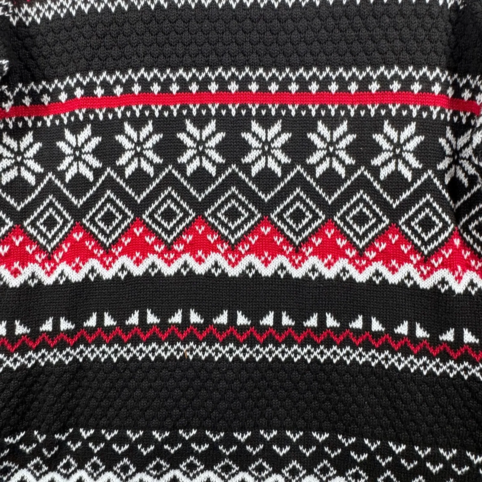 Breckenridge Cardigan M Petite Fair Isle Snowflake Black Red Zip Up Sweater‎ - Image 7