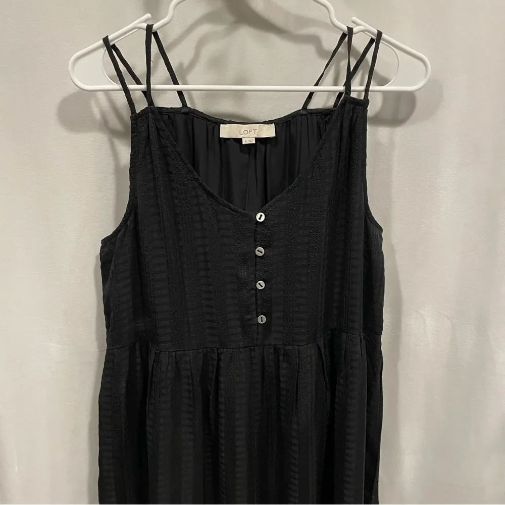 Loft boho whimsigoth black breezy strappy midi sundress flowy textured stripe - Image 4