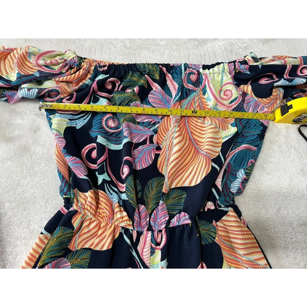 Nicole Miller Studio Off The Shoulder Floral Romper Ruffle Hem Size 6 - Image 5