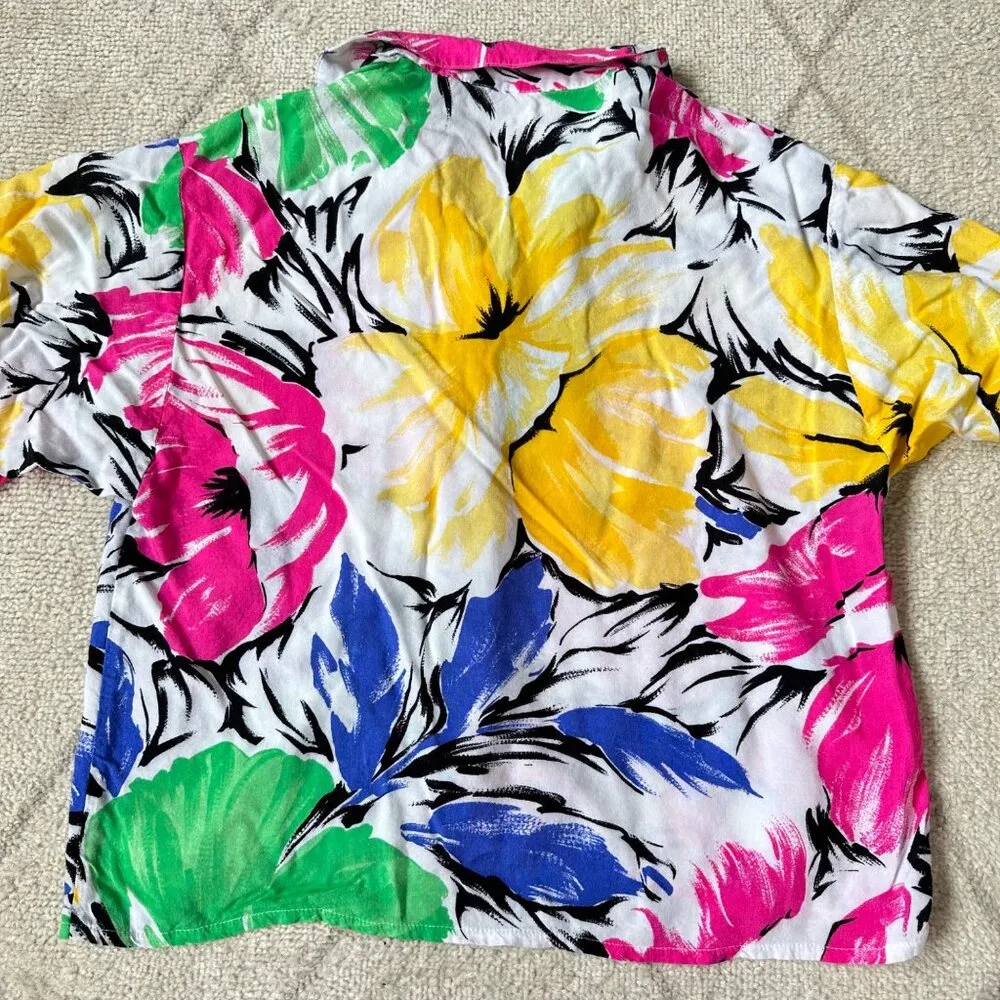 Vintage Crop Short Sleeve Hawaiian Shirt Sz S/M Pink - Image 5