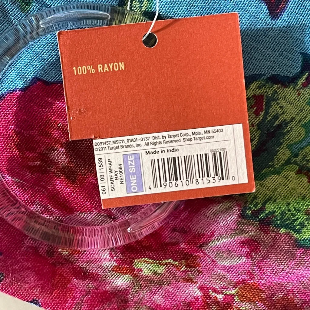 Mossimo Supply Co Blue Floral Wrap Scarf 100% Rayon Rectangular Oblong One Size - Image 4