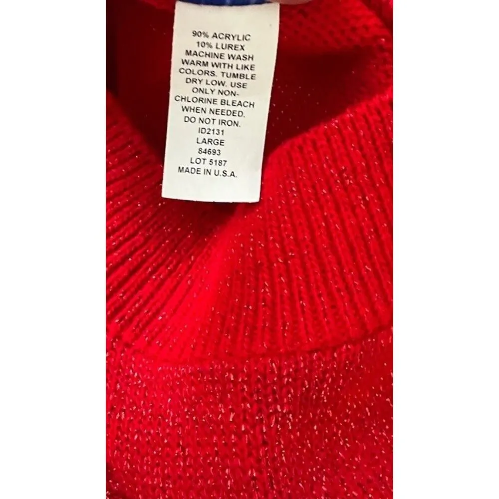 Vintage Bea Classics Women's Vest Sweater Red Glitter Sz XL Cardigan Pullover - Image 12