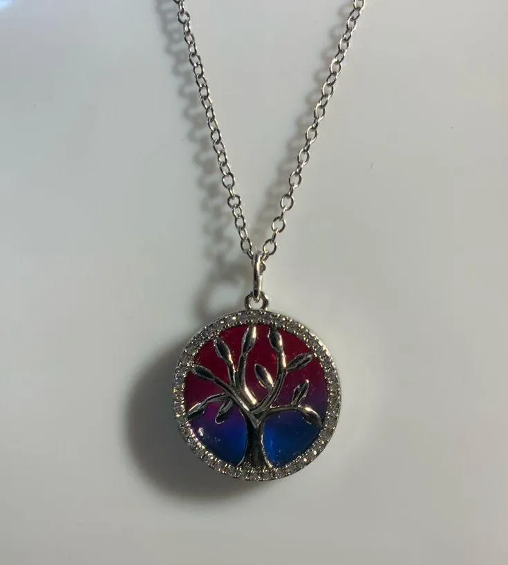 Tree of life pendant necklace marked SU CZ 18” Silver - Image 2