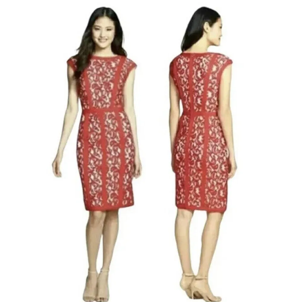 Tadashi Shoji Lace Overlay Sheath Dress 4 Womens Fully Lined Back Zipper - Image 2