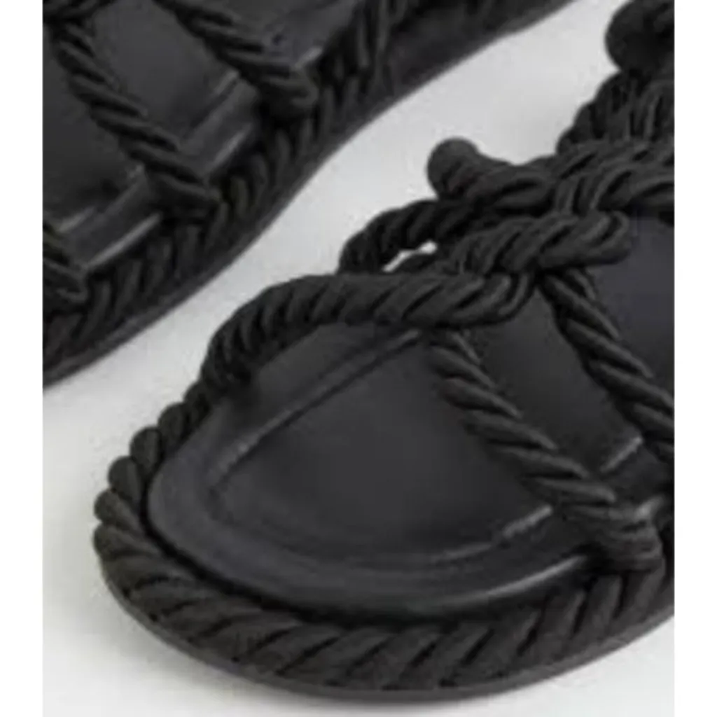 H&M Black Robe Twisted Flat Open Toe Sandals Size EU 36/ US 5 - Image 2