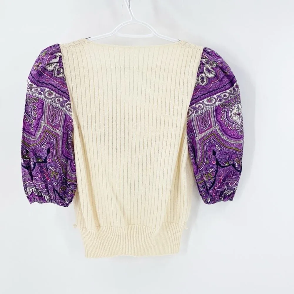 Homemade retro top & culottes puff half sleeves pockets wide leg cropped size XS Purple - Image 3