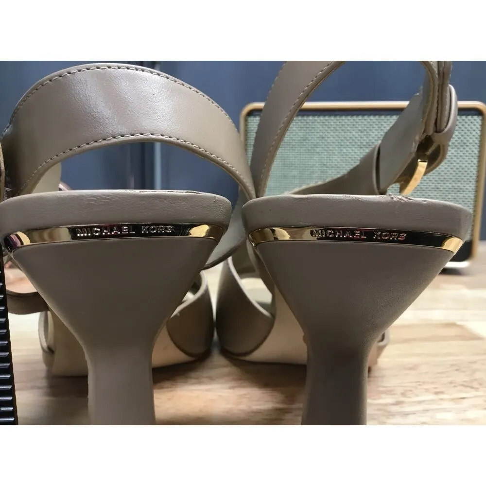 Michael Kors Cleo Women's 10 Beige Buckle Open Toe Slingback Kitten Heel Sandals - Image 4