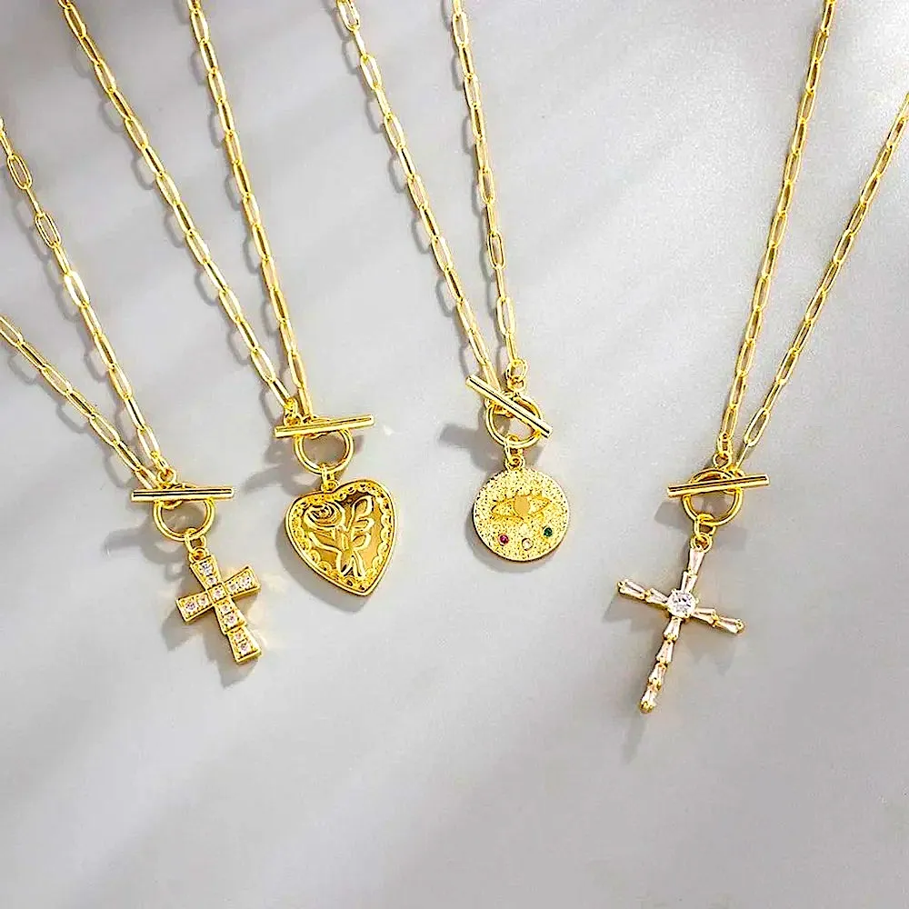 Diamond Cross Toggle Paperclip Necklace‎ | 18k Gold Filled - Image 3