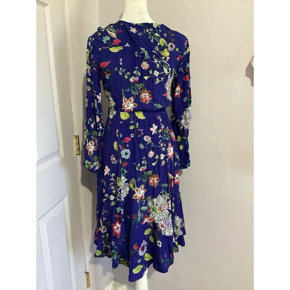 Maeve Boho Blue Maple wood Floral Fit & Flare Mini Long Sleeve Dress XS - Image 5