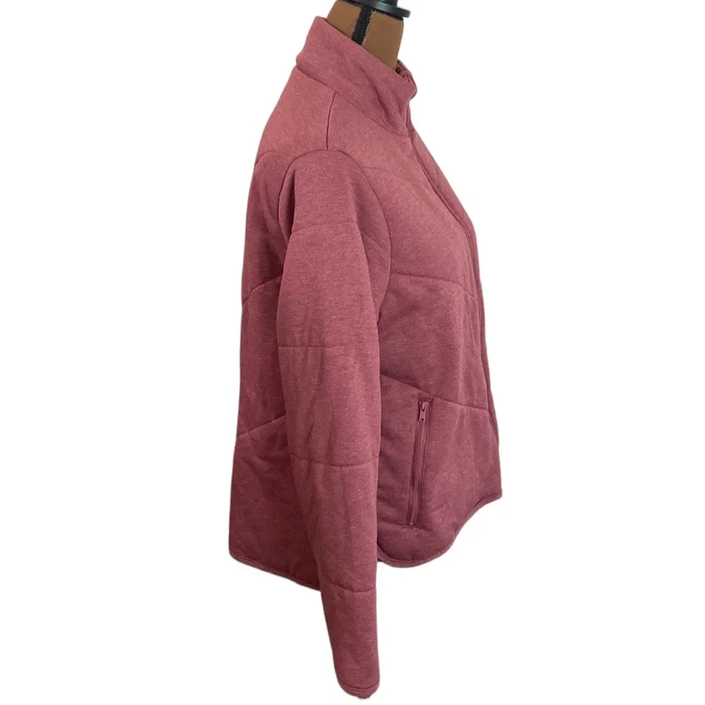 Three Dots quilted soft fleece step hem knit jacket in rose size M - Image 4