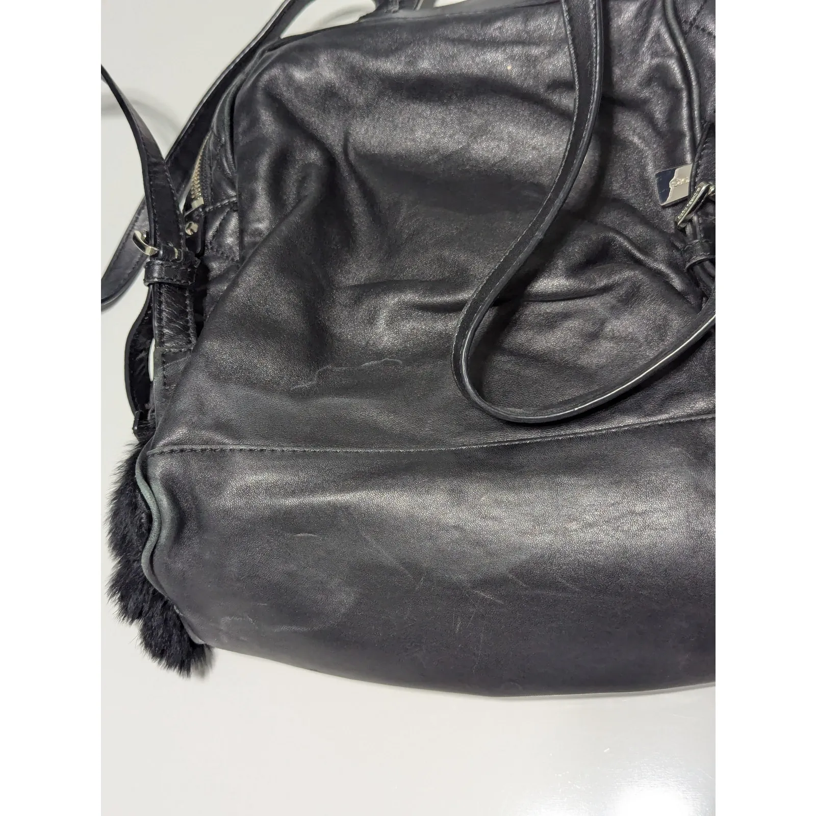 Michael Kors Rhea Medium Quilted Leather Backpack Black Rabbit Fur Womens Glam - Image 7