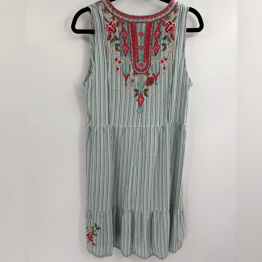 Johnny Was Workshop Cyrielle Effortless Boho Tank Dress StripedEmbroidered small - Image 7
