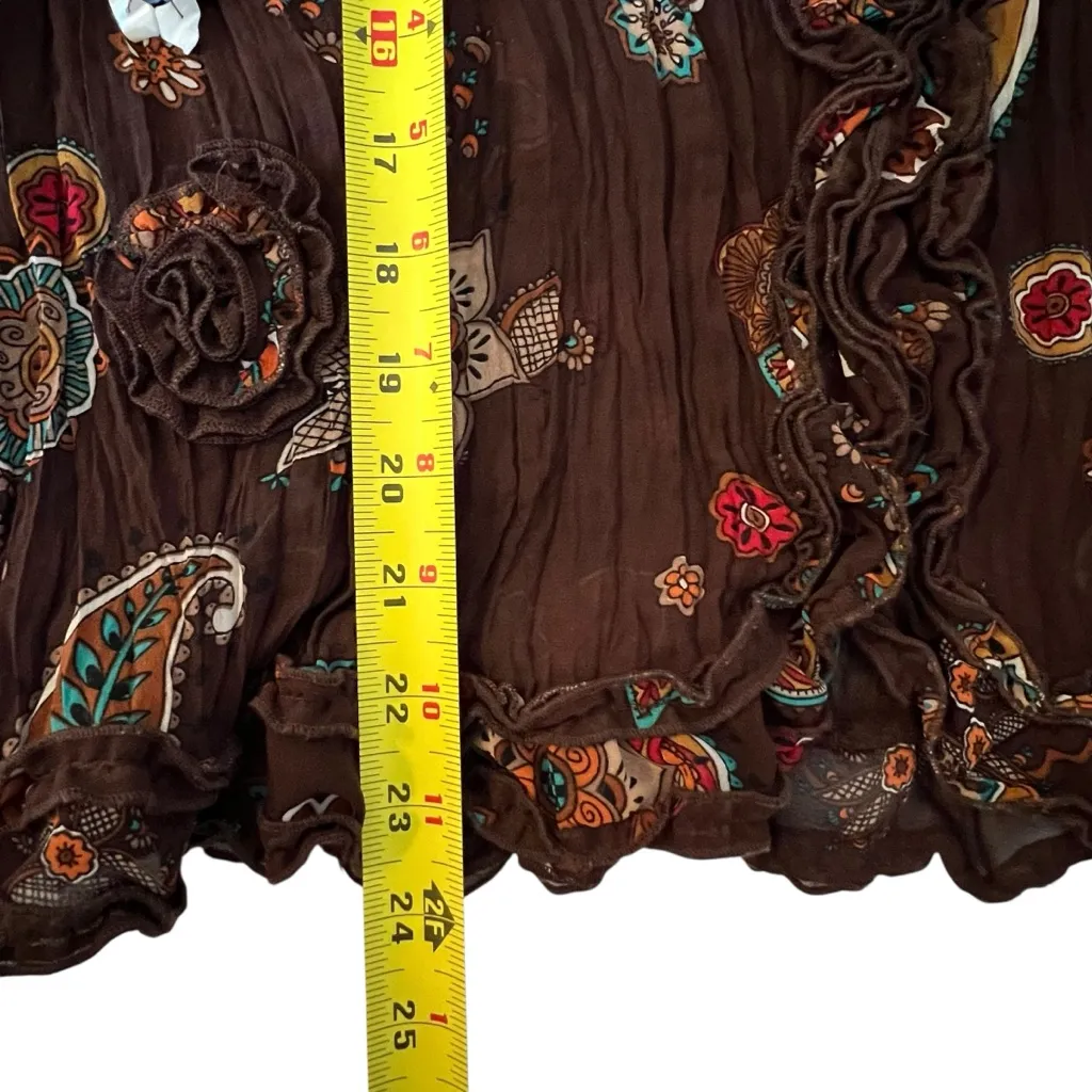 Essentials by Milano Womens Y2K Fairy Paisley Beaded Top Size XL Button Up Boho Brown - Image 7