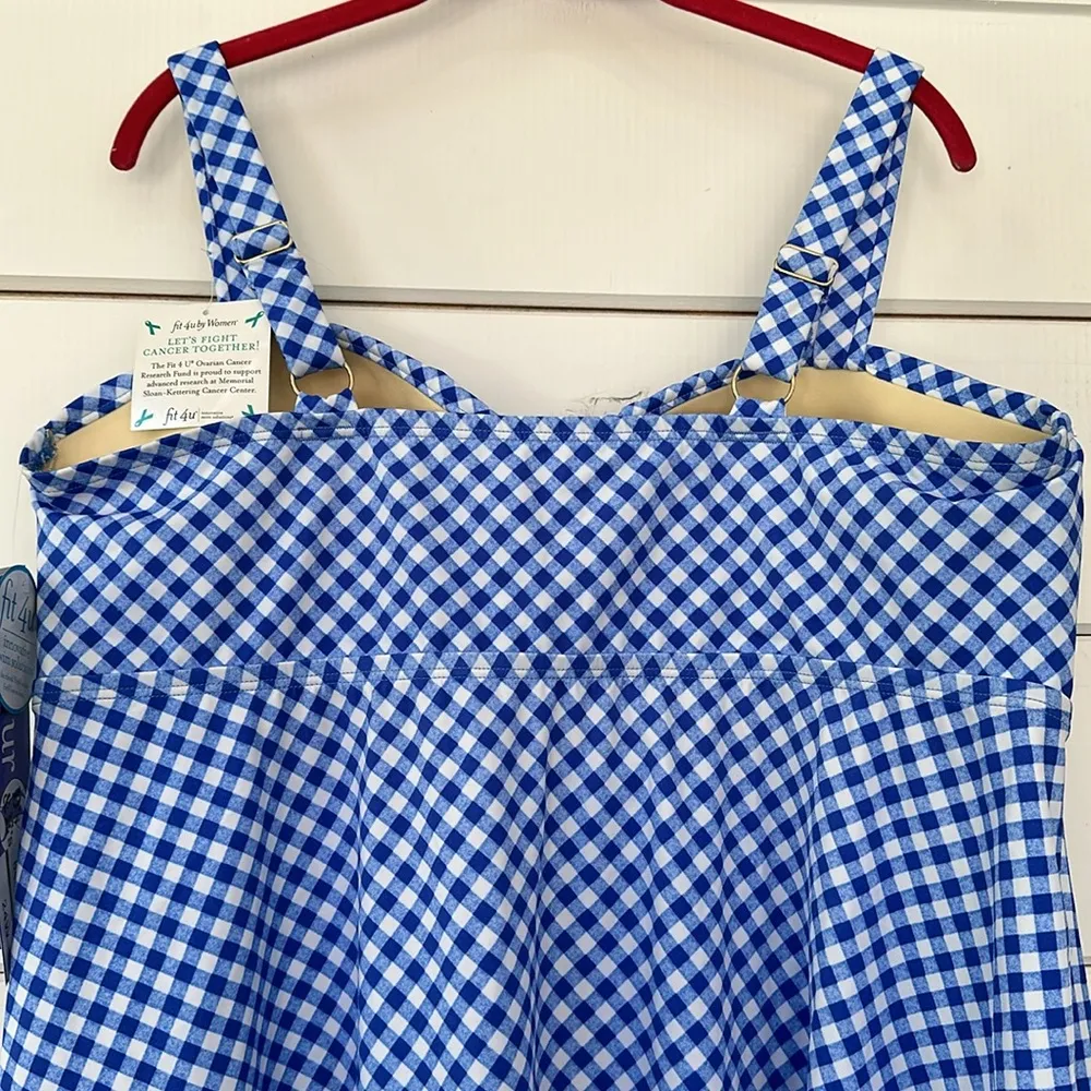 Fit 4 U Plus Size Gingham Flared V Hem Bandeau Top NEW Size 24W Blue - Image 10