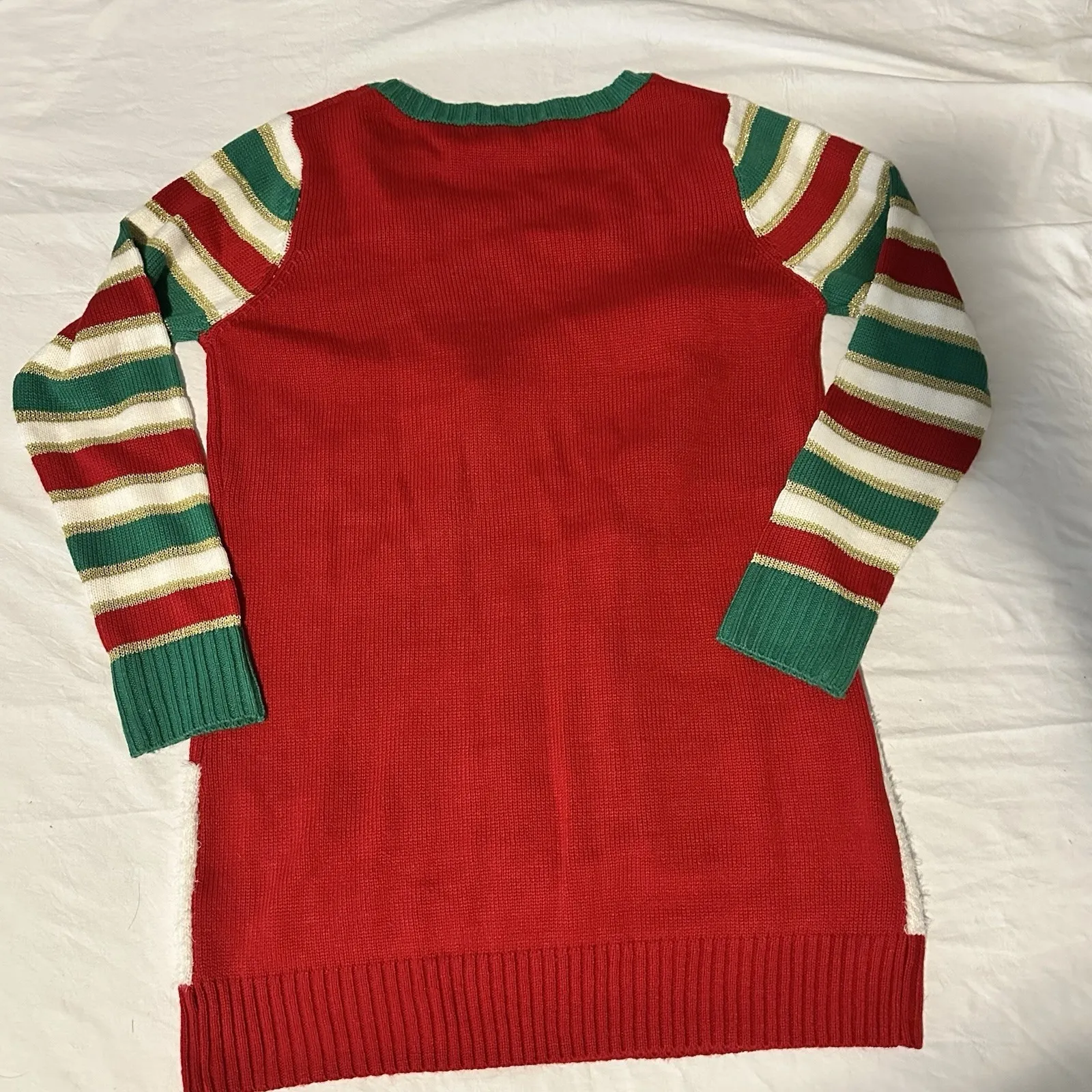 Womens Red Sequin Elf Long Tunic Style Christmas Holiday Sweater Sz Large - Image 6