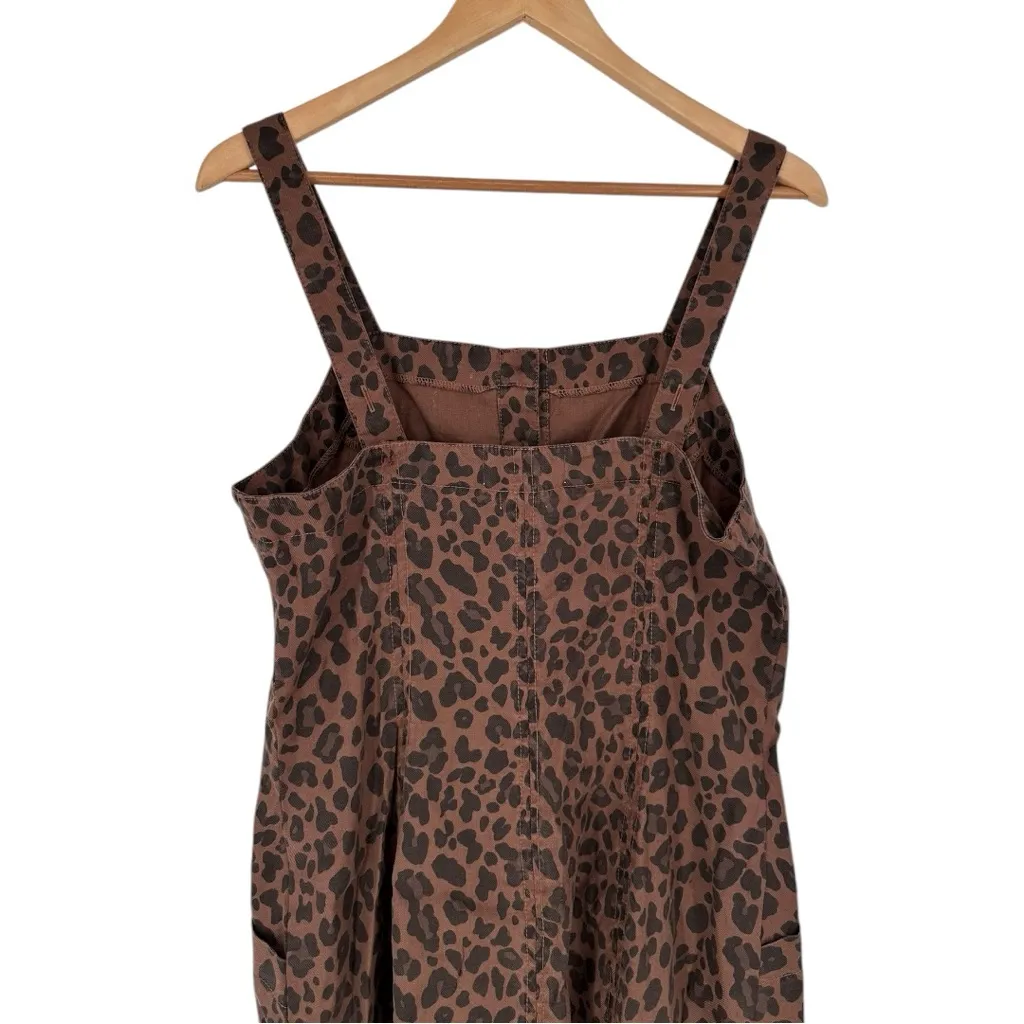 Level 99 Spiced Leopard Button Front Overall Above Knee Dress size Large Pockets Brown - Image 6