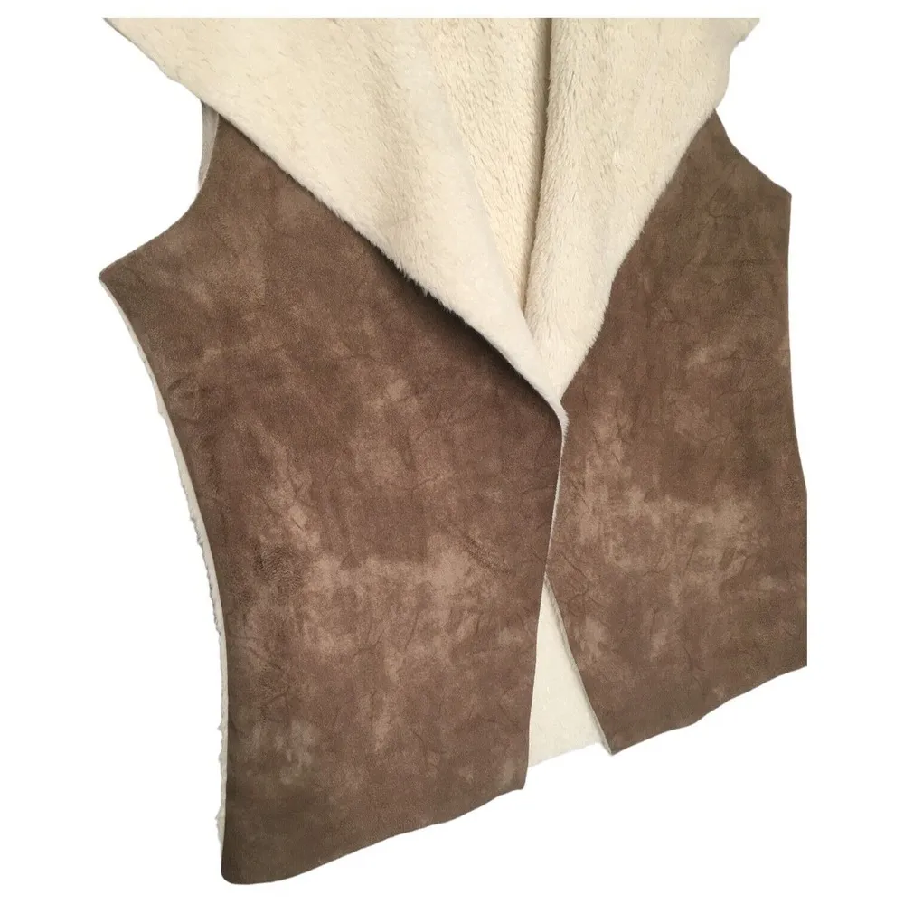 Naked Zebra Vest Top Womens L Super Soft Faux Suede Sherpa Lightweight Brown - Image 2