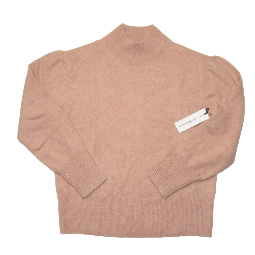 NWT White + Warren Cashmere Puff Sleeve Standneck in Ambrosia Heather Sweater L Size L - Image 2