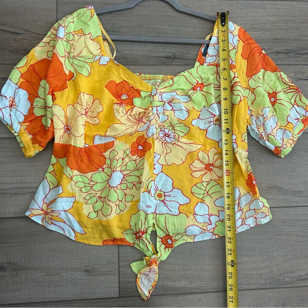 ModCloth Seaside Cottage Getaway Tie Up Top Honolulu Floral Orange NWOT 1X - Image 9