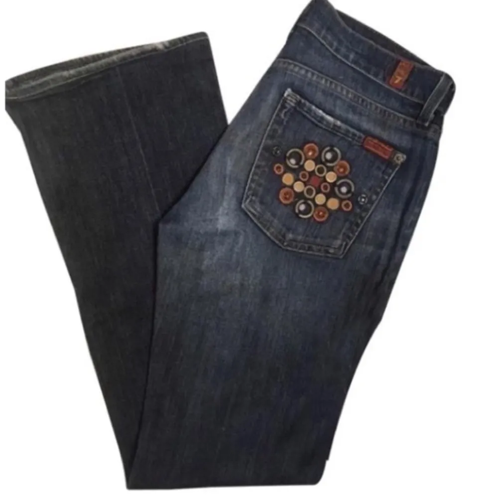 7FAMK Blue Boot cut Embellished Pocket Boot Cut Low Rise Jeans 27 - Image 5