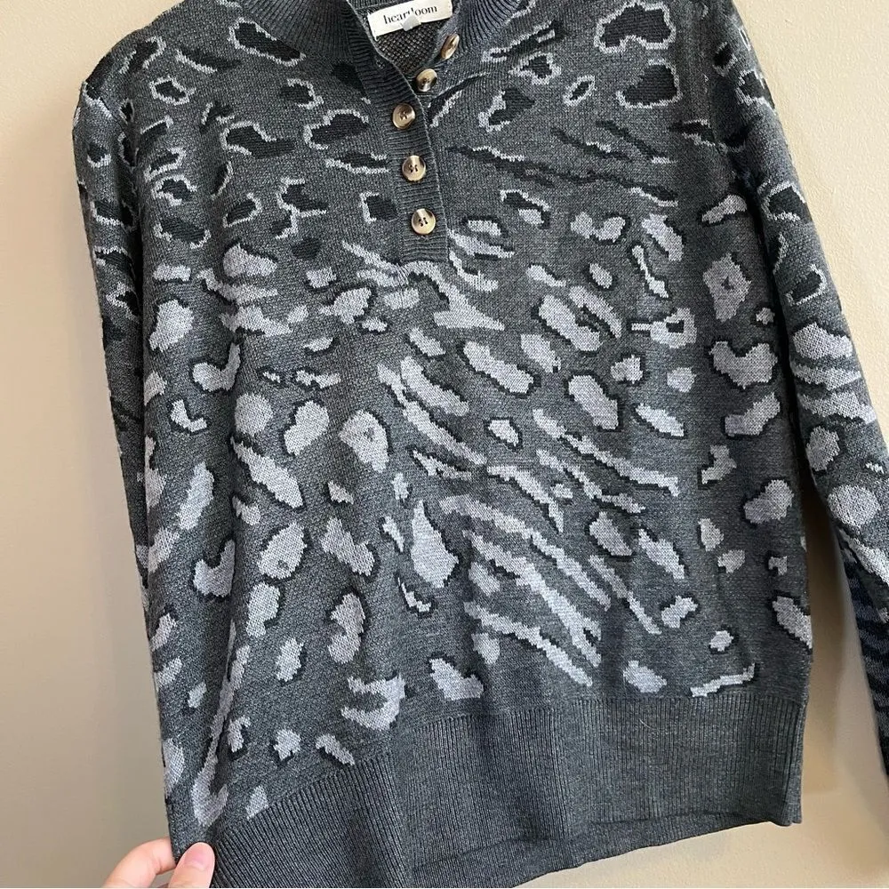 ✨ Heartloom Natalia Wool Blend Leopard Print Pullover Sweater in Charcoal Gray S - Image 7