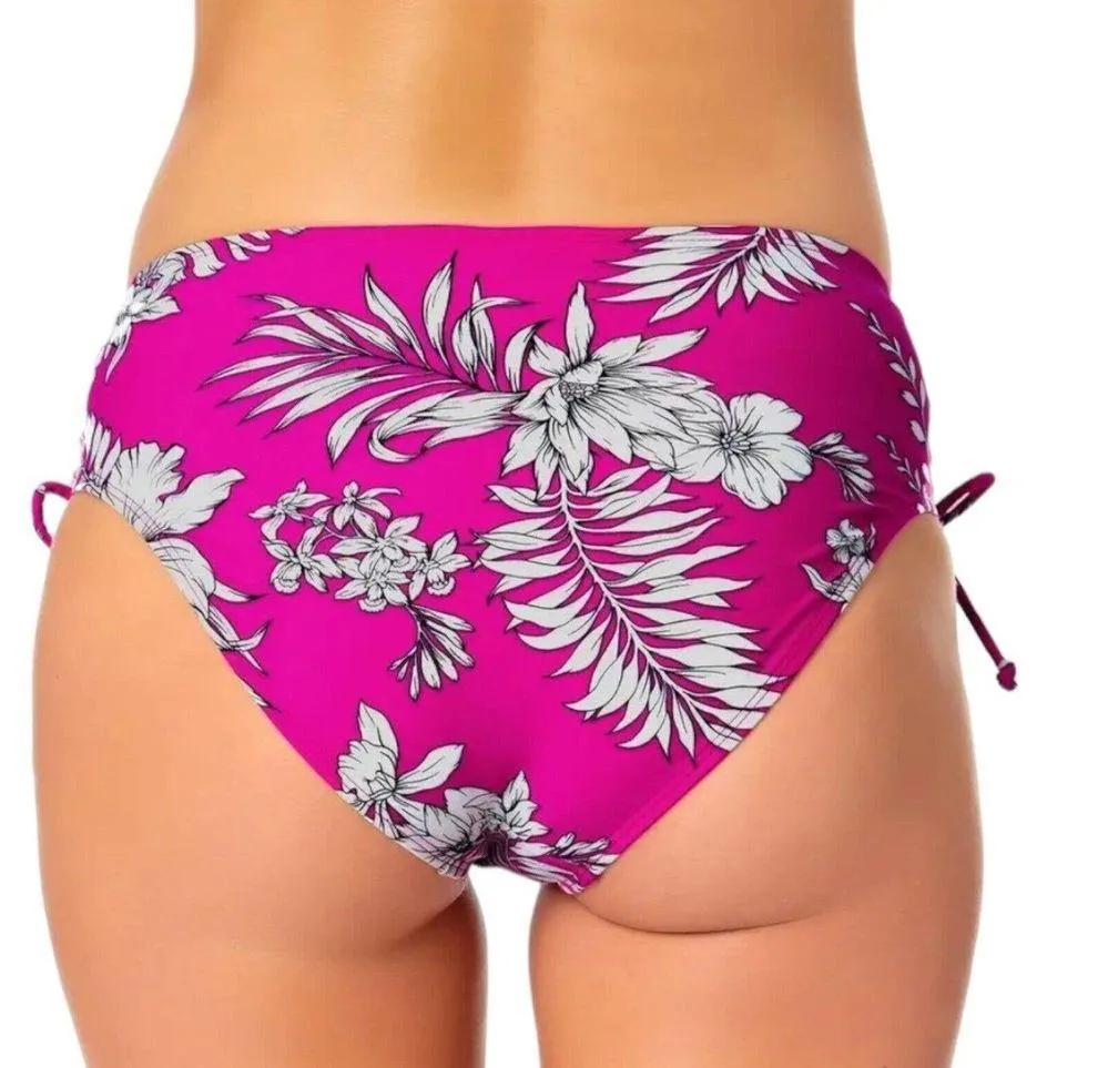 NWT California Waves Hot Pink Tropical Floral Print Tie Sides Bikini Bottom XS - Image 2