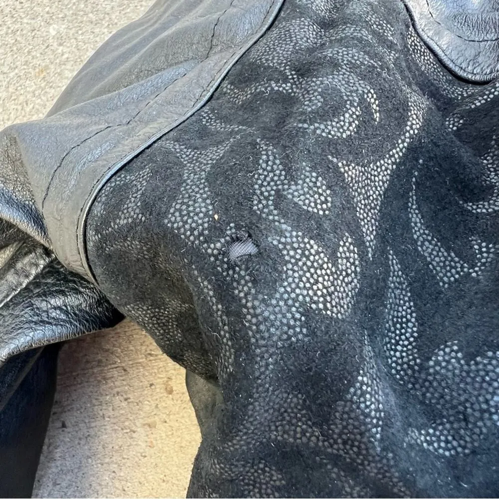 Vintage 80s Now Next genuine leather black Moto bomber batwing jacket SMALL - Image 3