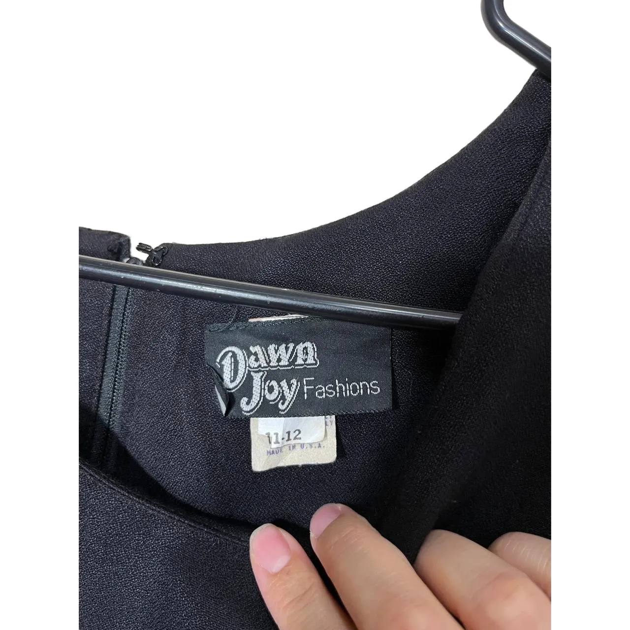 Vintage Dawn Joy Black Longsleeve Scoop Neck Lace Hem 90s‎ Dress Size 11/12 - Image 5