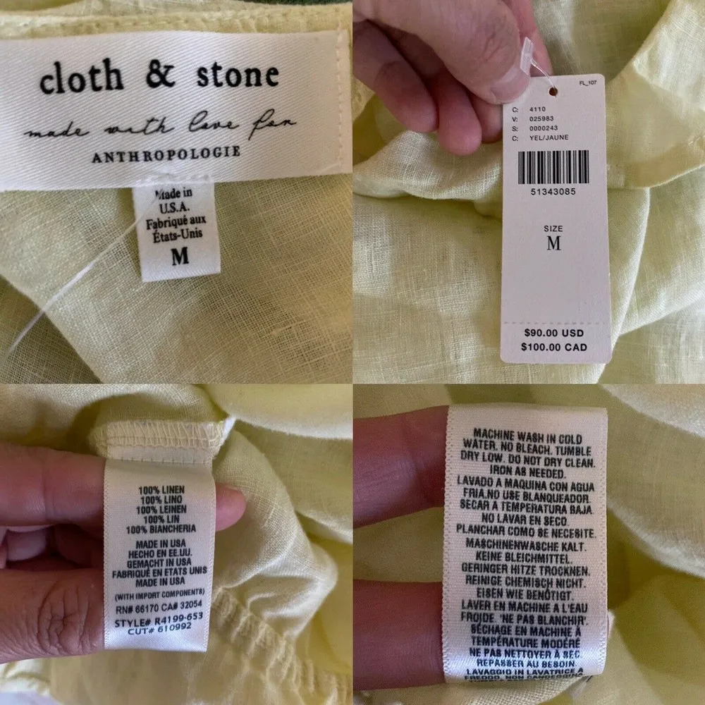 CLOTH & STONE Anthropologie Yellow Linen Peplum Sleeveless Blouse Medium NWT - Image 6