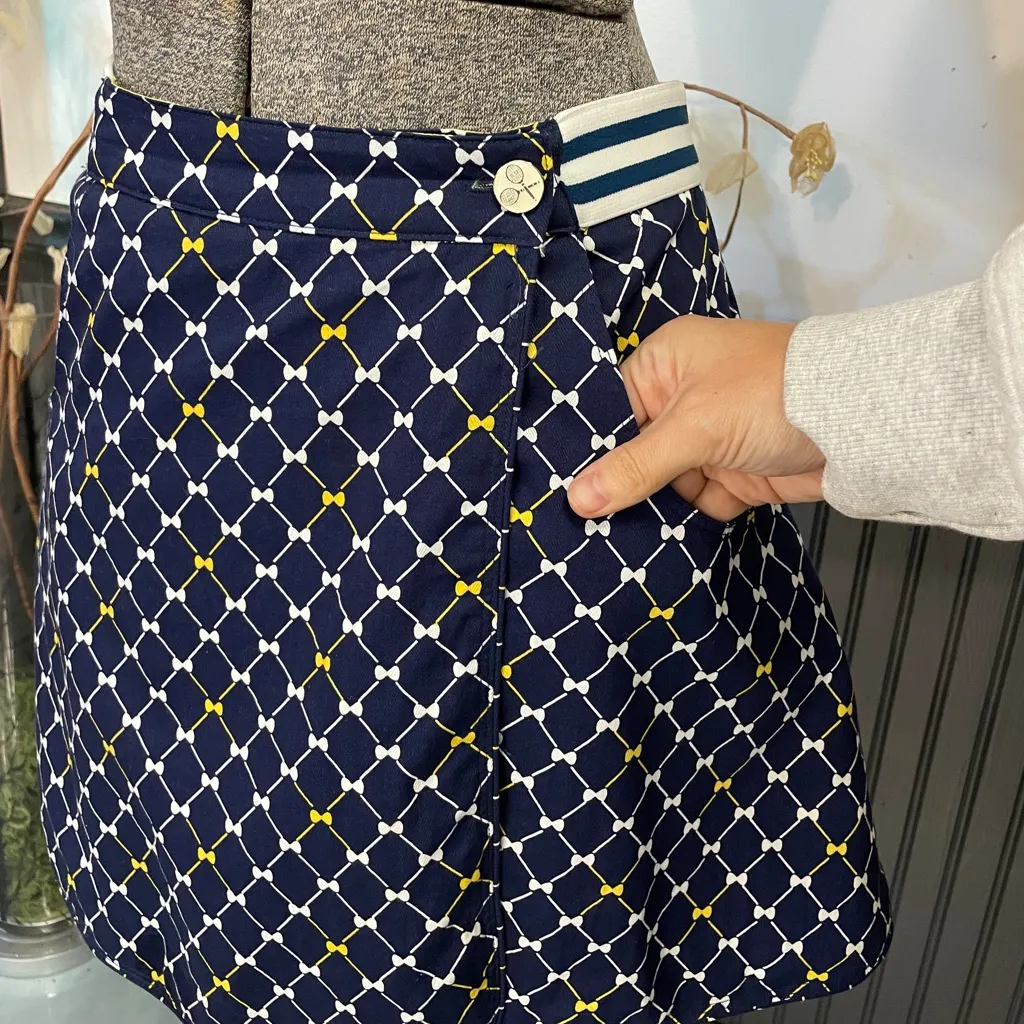 BURU Reversible Navy Bows & Yellow Lurex Tennis A Line Mini Skirt - Image 7