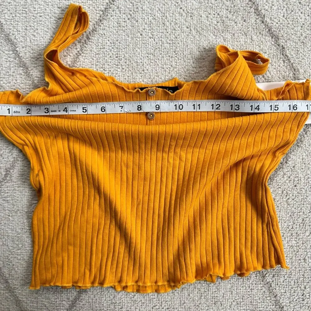 NWOT Ribbed Mustard Yellow Y2K Tank with Button Detail Stretchy Sz XL - Image 6