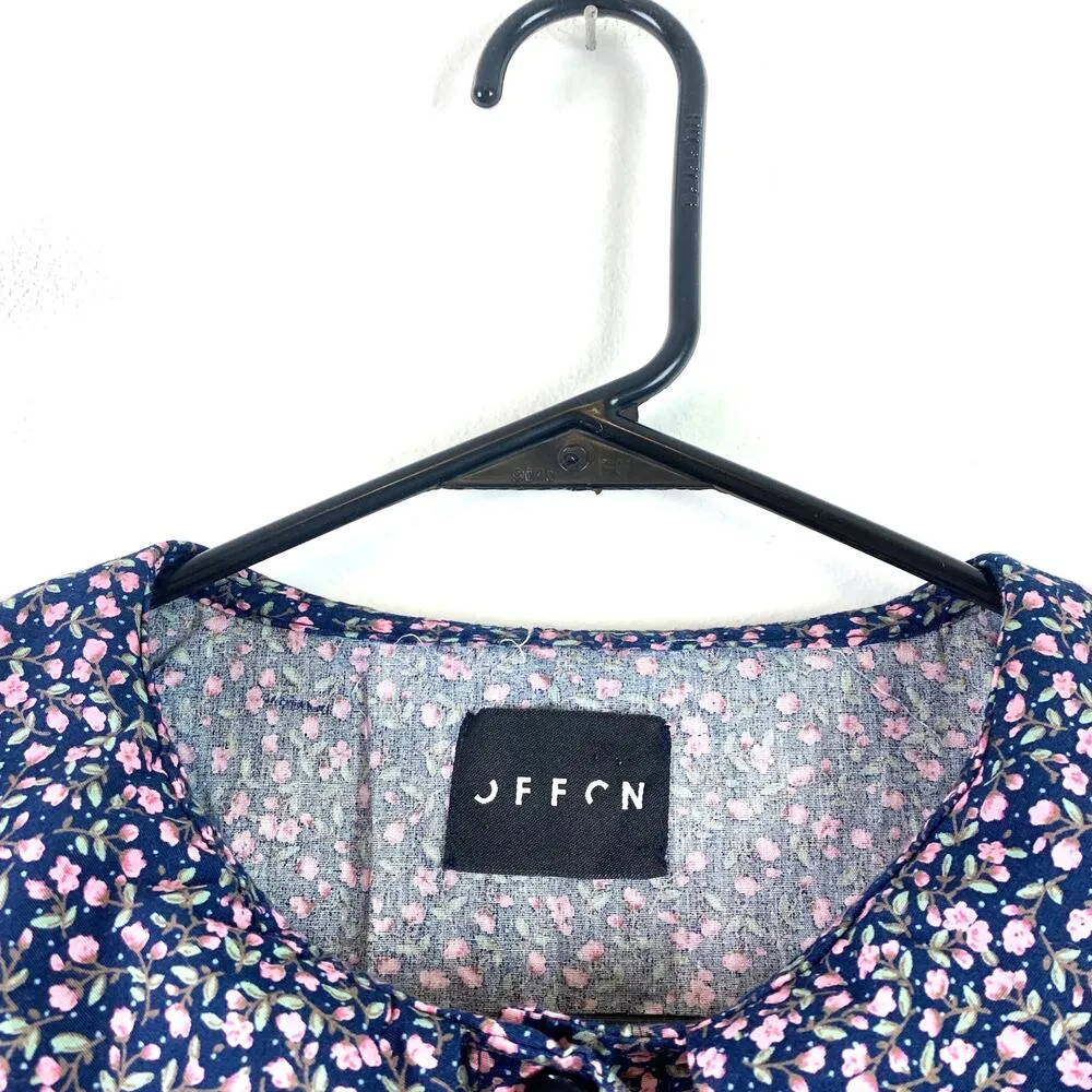 Off On Short Sleeve Cotton Floral Button Front Peter Pan Collar Mini Dress Small Blue - Image 6