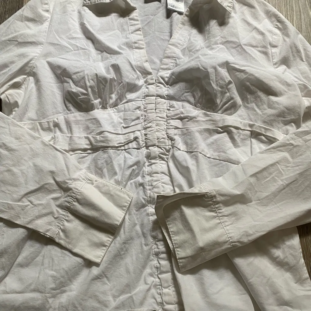 Y2K Milkmaid Ruched White Blouse Top XL‎ Coquette Feminine Indie Sleaze Bohemian - Image 6