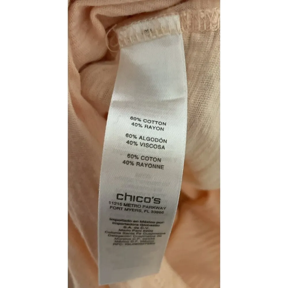 Chicos‎ 3 US XL Peach Silver Studs 3/4 Sleeve Cotton Top Blouse Pocket Beach - Image 8