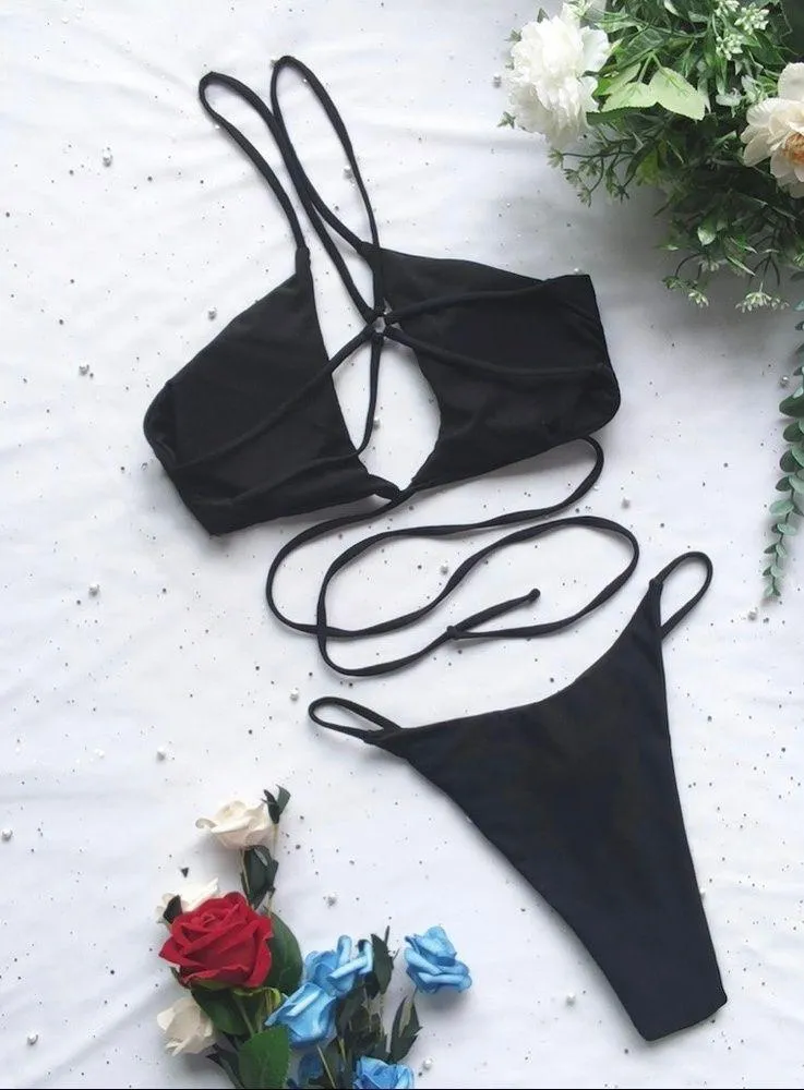 One shoulder crisscross cheeky bikini set Size M - Image 5