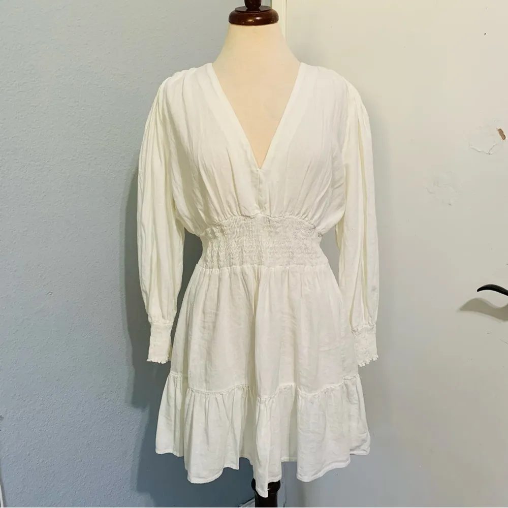 ZARA‎ New Oyster White Bohemian Linen Blend Short Dress Size XL - Image 6