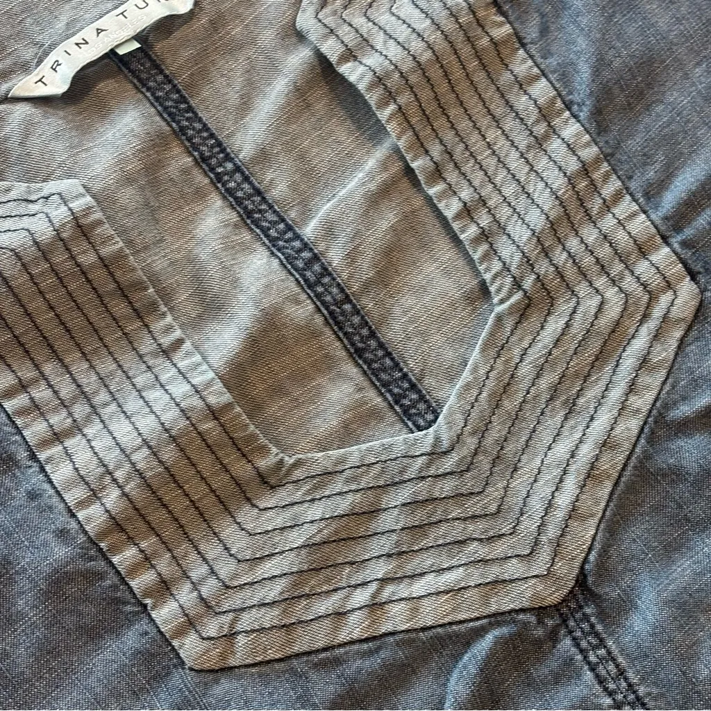 TRINA‎ TURK LOS ANGELES Carnelian Chambray Mini Dress 3/4 Sleeves Linen Blend - Image 10