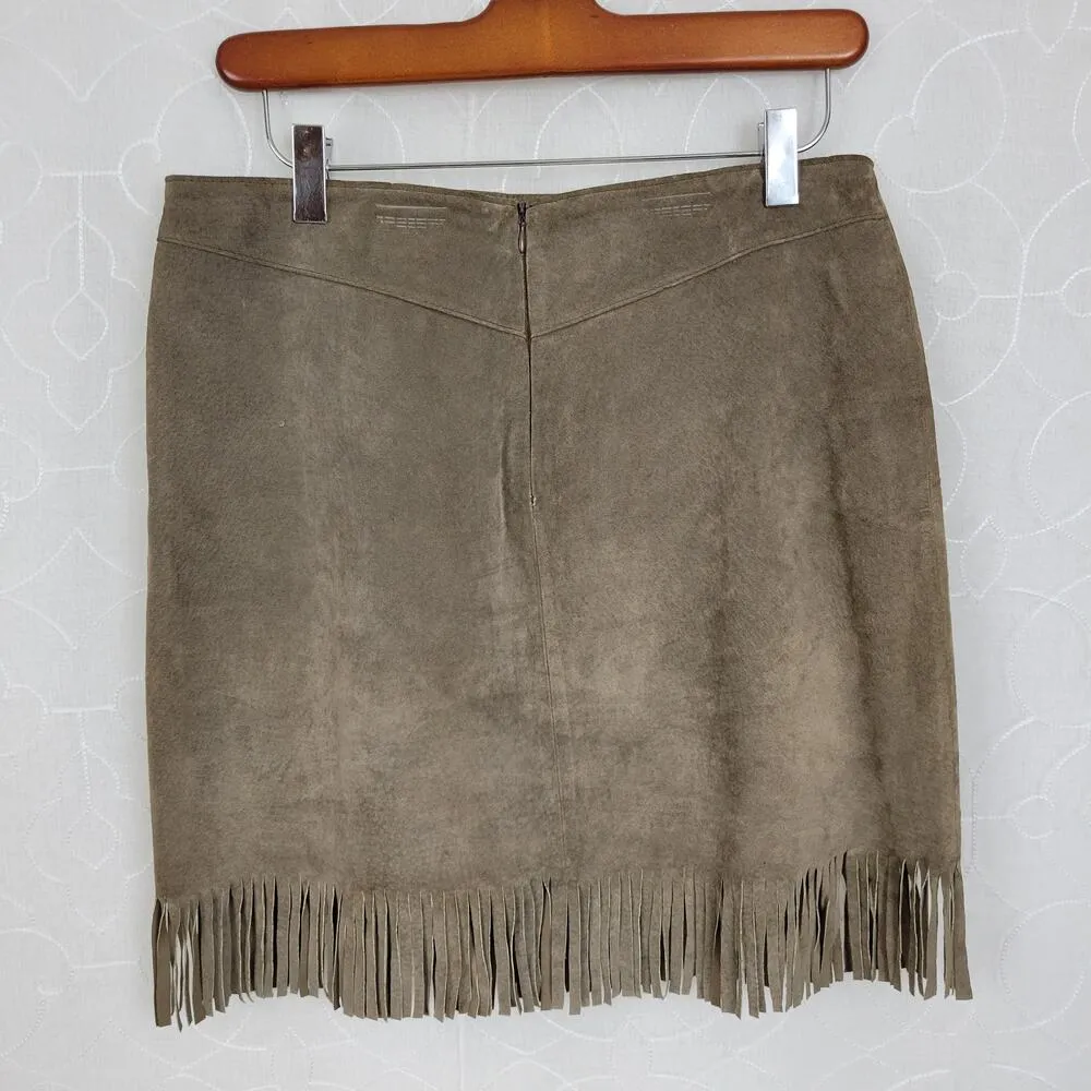 VTG Blue Asphalt Leather Fringe Mini Skirt 9 Brown Suede Rodeo Western Cowgirl Size 8 - Image 6