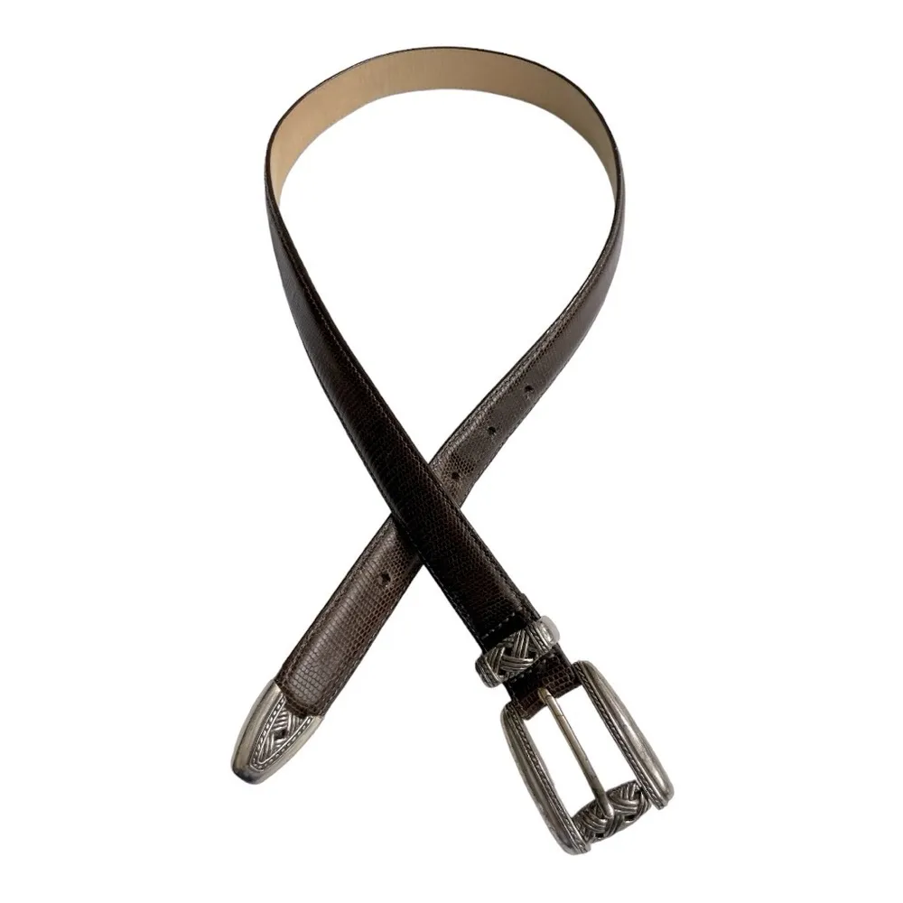 Brighton Brown Texture
Leather Silver Tone Basket
Weave Buckle Women's Belt
Sz M - Image 5