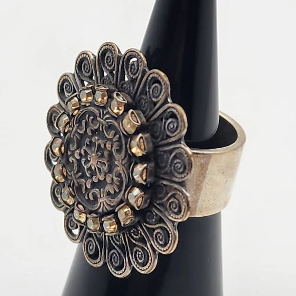 Liz Palacios bronze tone, silver tone, and orange crystal ring (6) Gold - Image 2